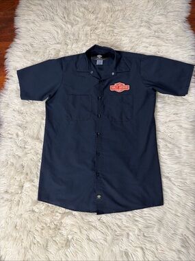 Harley-Davidson Navy Short-Sleeve Button-Front Work Shirt with Red Patch